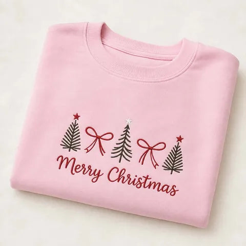 Christmas Bow Embroidery Shirt and Crewneck