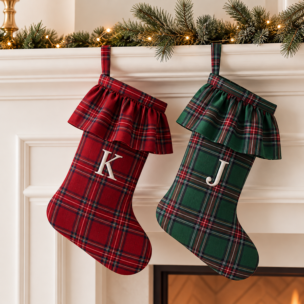 Embroidered Plaid Ruffle Letter Stocking