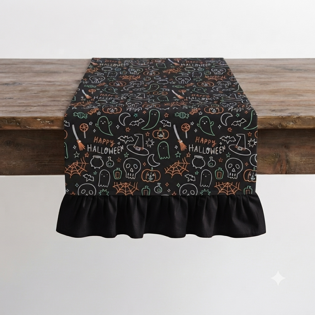 Glow in the Dark - Double sides Ruffle Table Runner - Electric Spook