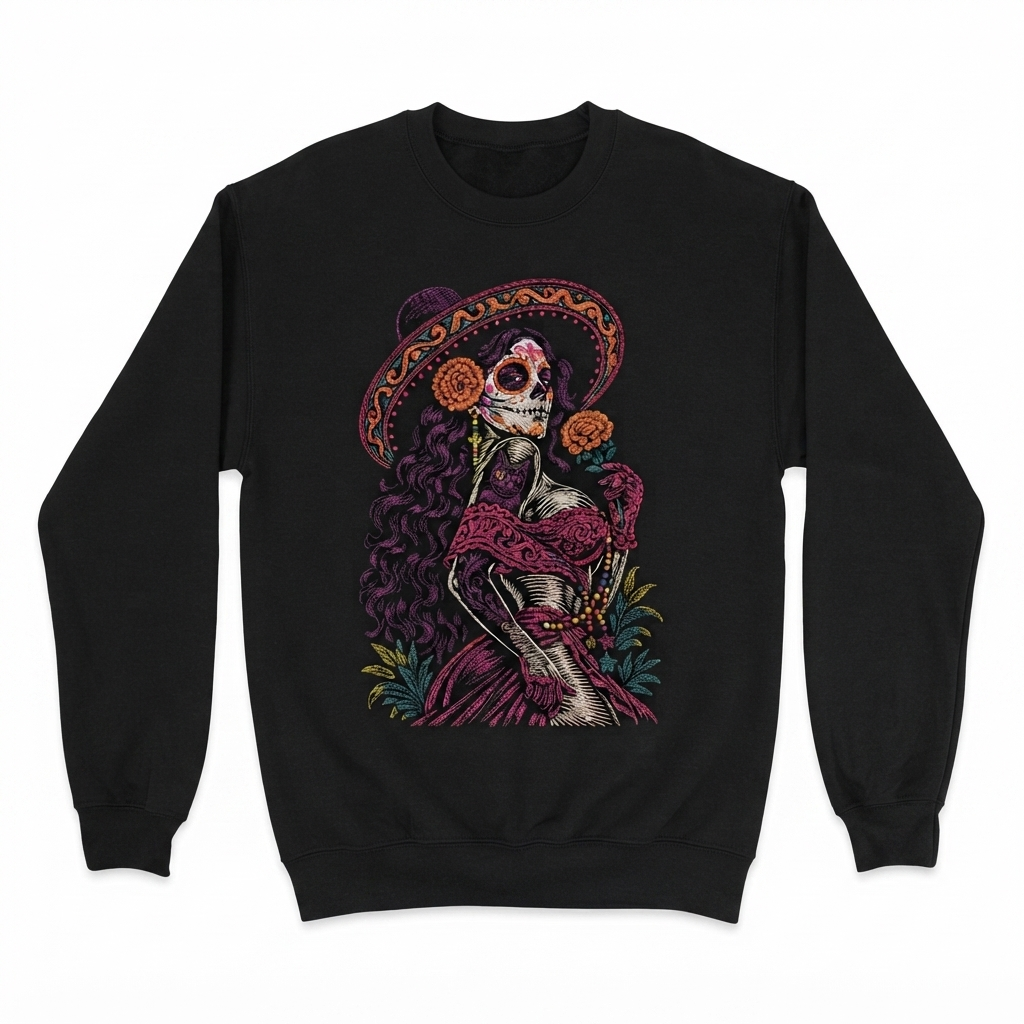 Día de los Muertos Catrina Embroidered Shirts