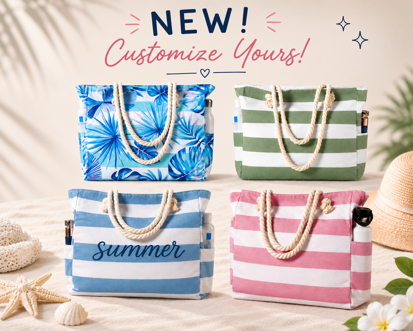 Zip-up Water Resistant Beach Bag