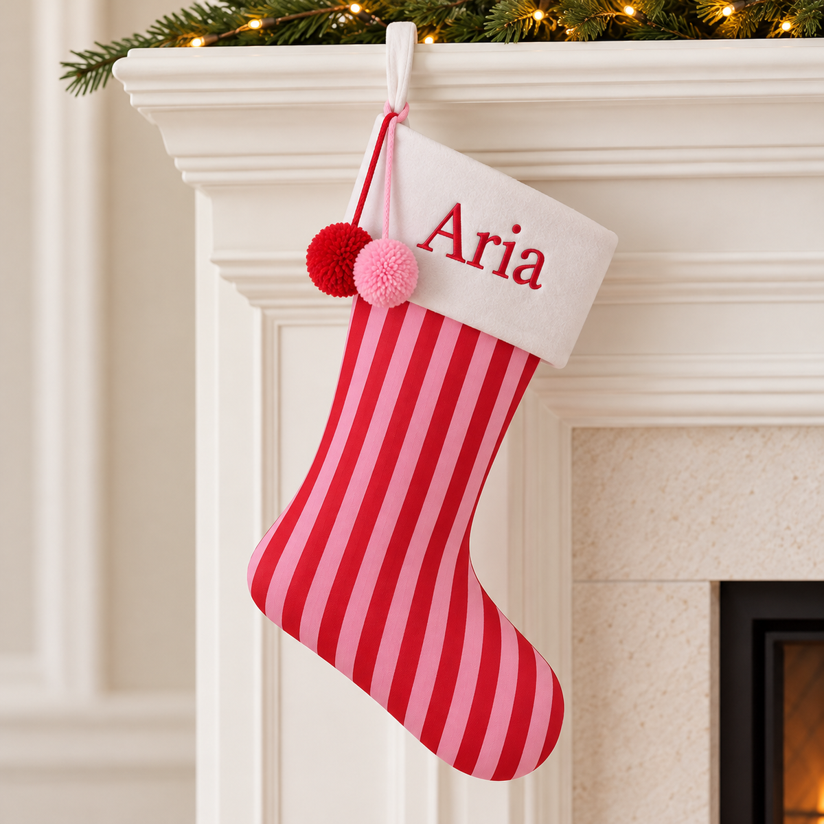 Personalized Embroidered Candy Striped Name Stocking