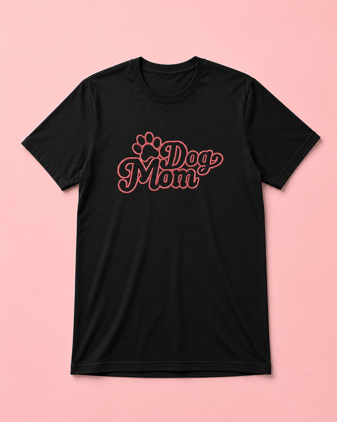 Bubble Font Embroidered Dog Mom Shirt